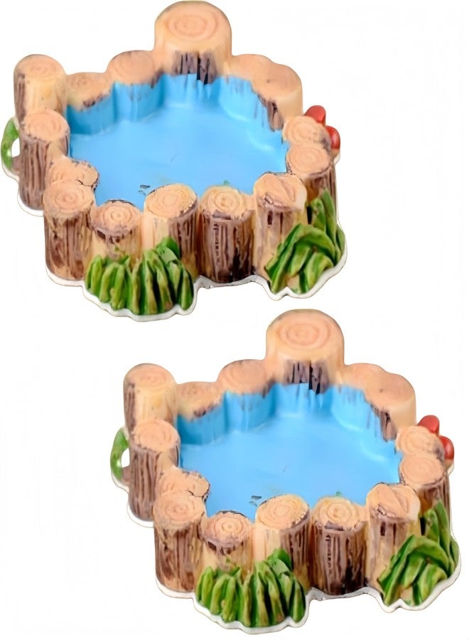 WaigN 2Pcs Blue Miniature Mini Water Pool Made Resin DIY Miniature Mini Water Pool Fairy Garden Lawn Ornament for Mountain Dollhouse Decor Craft Garden Sculptures and Statues (Size: 4.1 * 1.0cm) - Image 1